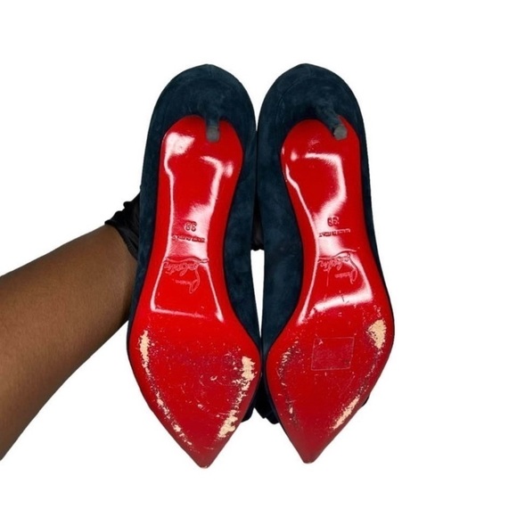 CHRISTIAN LOUBOUTIN • SUEDE FLOWER POINTED TOE HEELS W/ DUST BAG - Picture 1 of 7